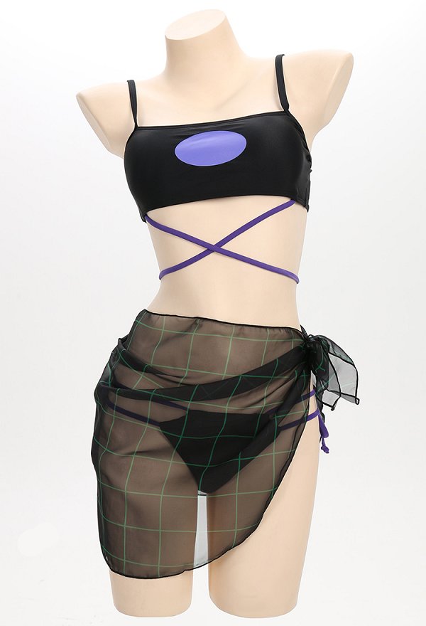 Traje de baño derivado de Sam Manson Conjunto de bikini gótico morado sexy de dos piezas con cordón y falda envolvente